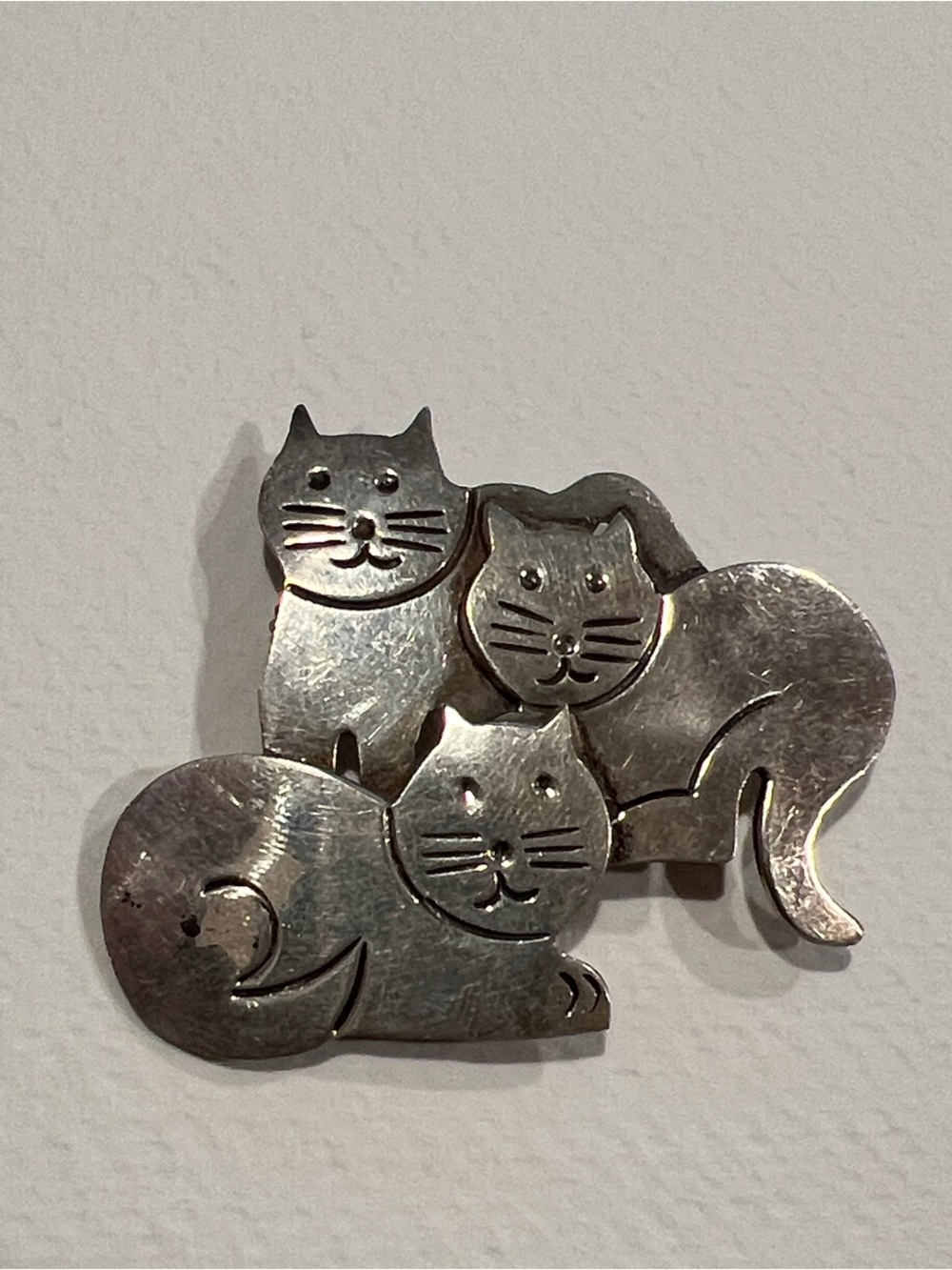Sterling Silver Cat Trio Brooch